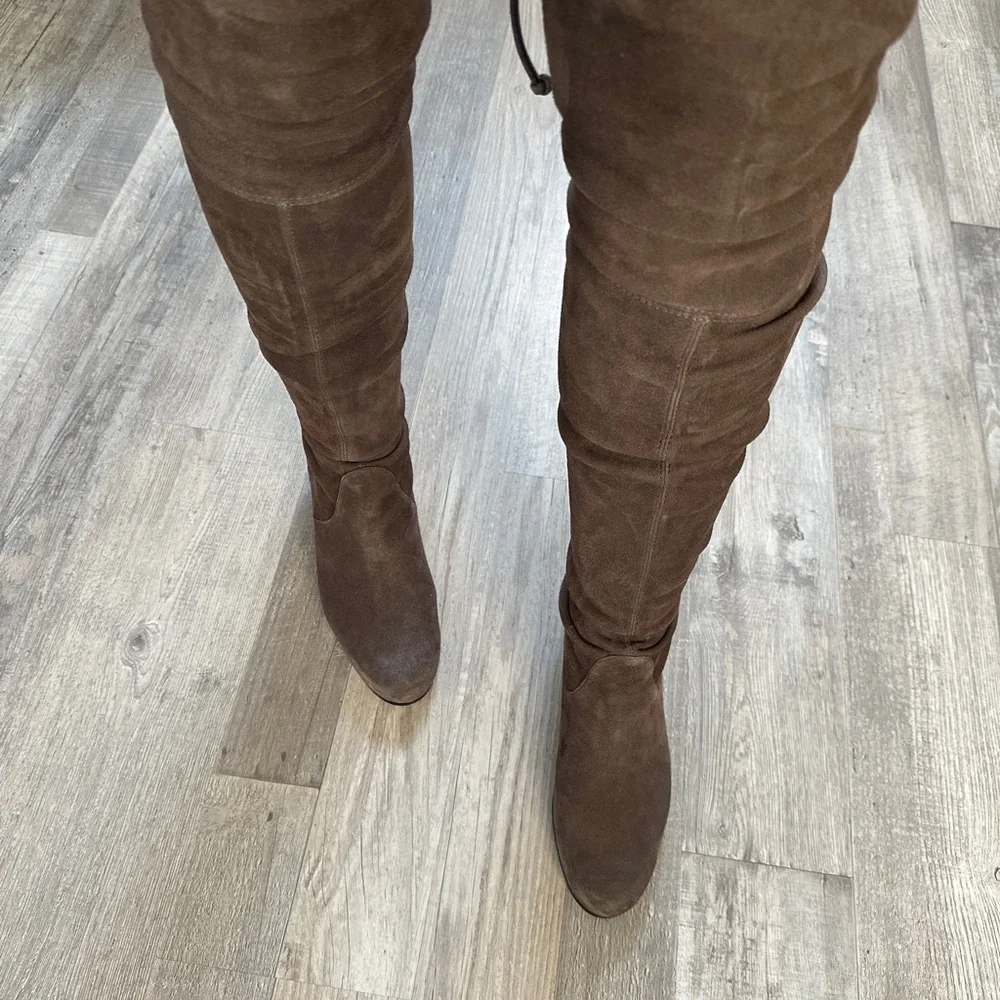 Stuart Weitzman Tieland Over The Knee Tall High Heeled Suede Boots Brown Size 9